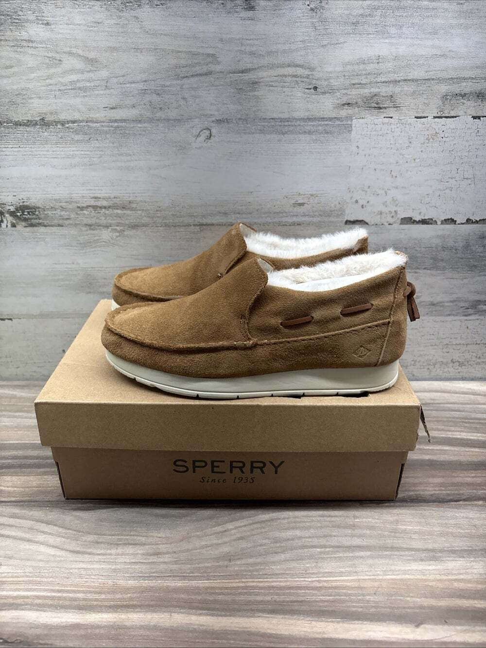 Sperry Moc-Sider Sneaker/Slipper Womens 5.5M Tan Suede/Leather Upper Comfort
